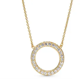 14k Gold Plated  logo reversible collier with clear cubic zirconia