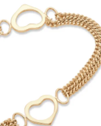 14k Yellow Gold-plated Sterling Silver Open Heart Station Ankle Bracelet 10" | Yellow