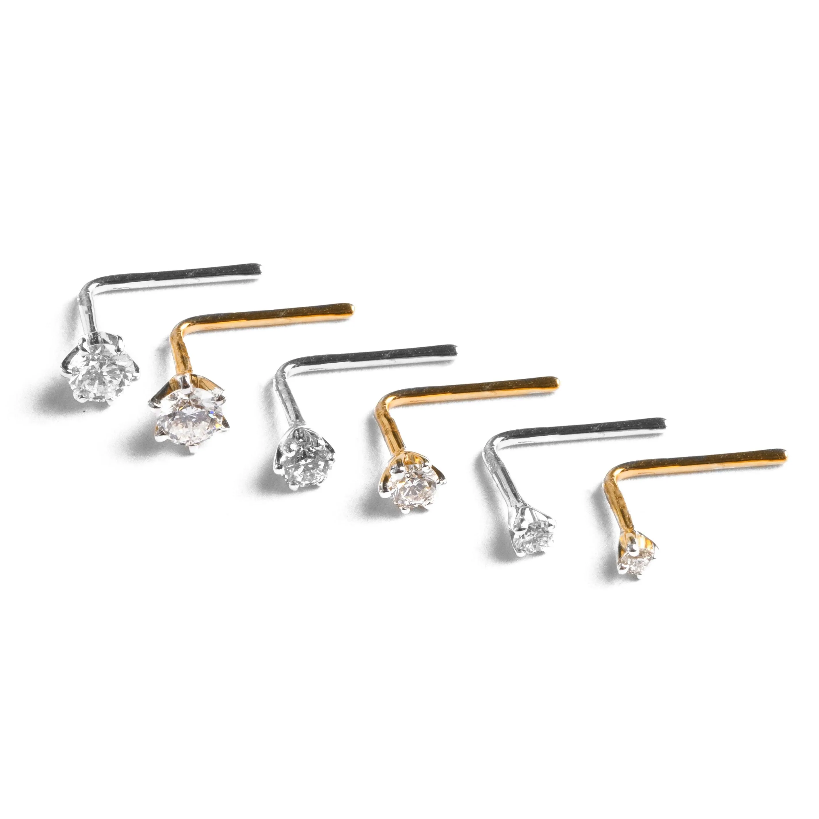 18ct Gold Diamond L Shaped Back Nose Stud (0.01ct - 0.10ct)