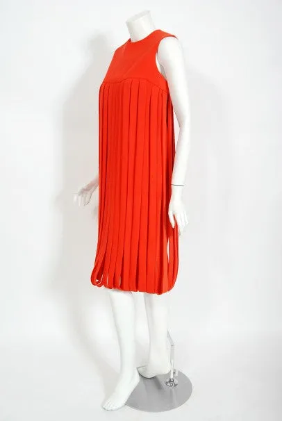 1967 Pierre Cardin Documented Orange Wool Space-Age Mod Carwash Dress