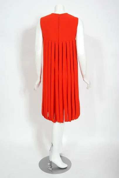 1967 Pierre Cardin Documented Orange Wool Space-Age Mod Carwash Dress