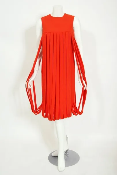 1967 Pierre Cardin Documented Orange Wool Space-Age Mod Carwash Dress