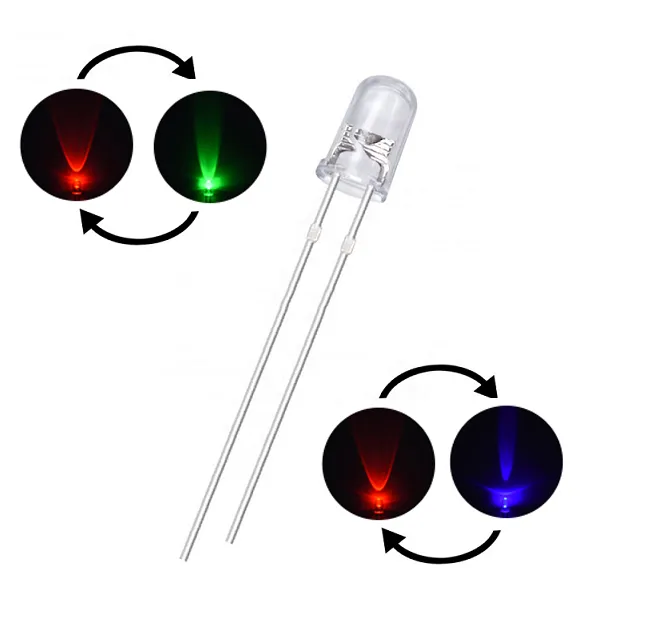 2-Pin DIP Bicolor/Tricolor LED Round-Top (Auto Flashing)