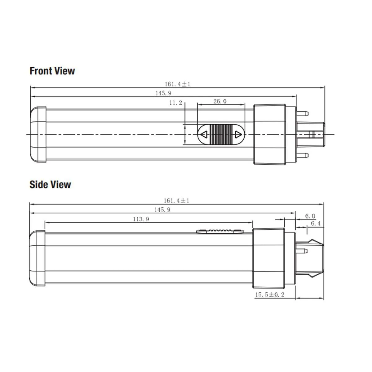 2 pin PL LED Bulb, 9W, 1050lm, 30K/35K/40K, Horizontal, 26W CFL Equal, G24d Base, Direct Or Bypass