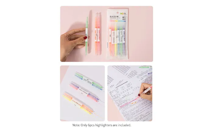 6 Colours Highlighter Pens Dual Tips