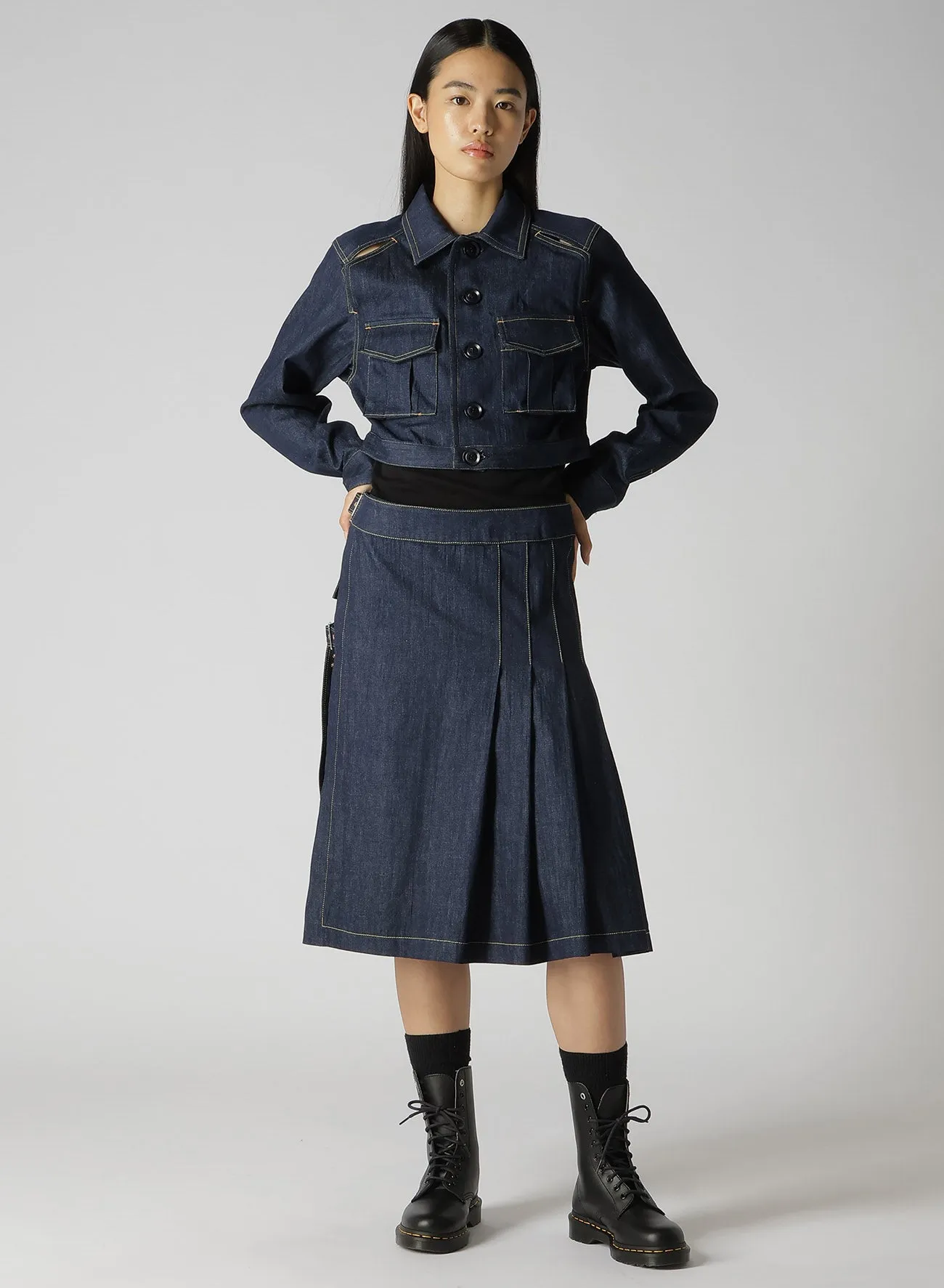 8OZ UNEVEN THREAD DENIM WRAPPED TUCK SKIRT