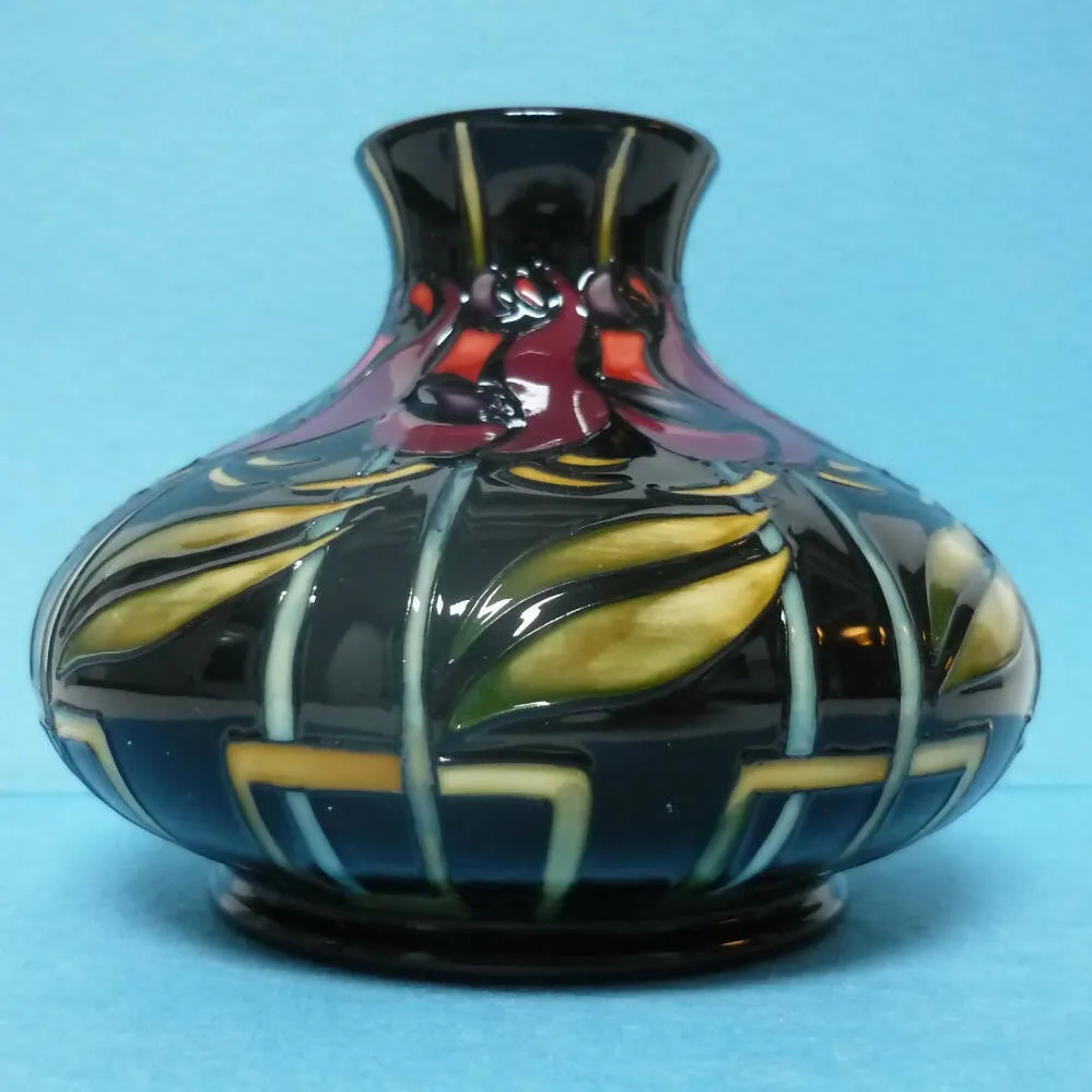 A Moorcroft Squat Vase (Dia 5.23inch) Night Rose Design by Nicola Slaney