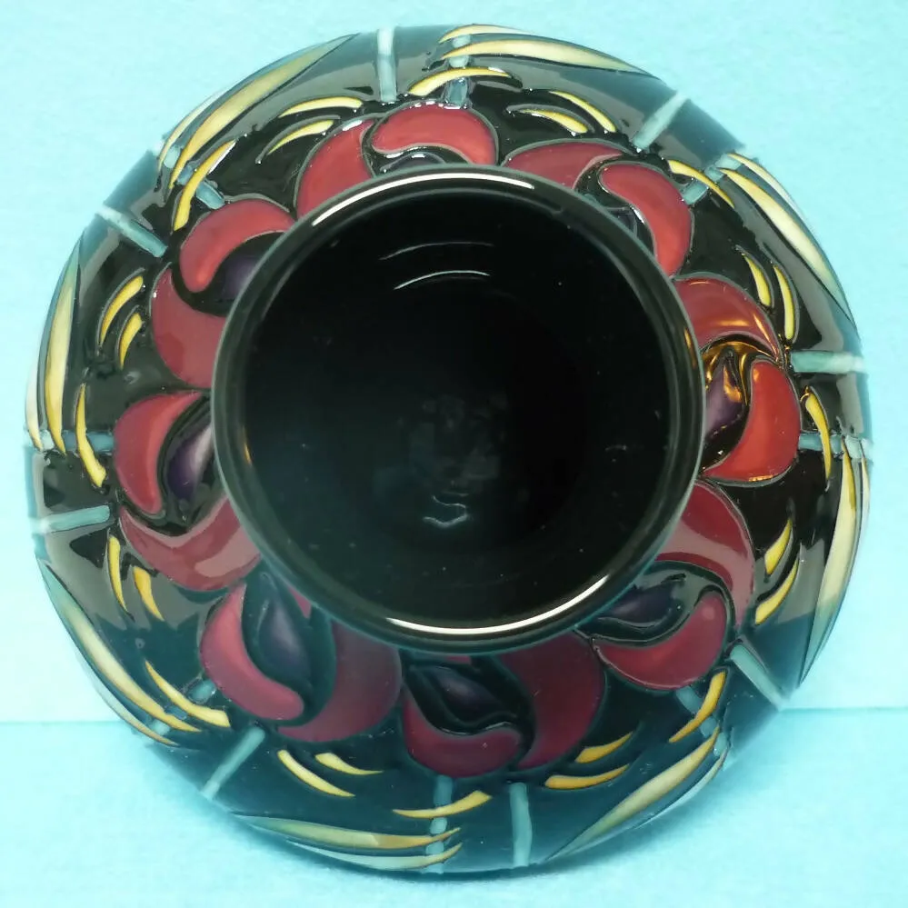 A Moorcroft Squat Vase (Dia 5.23inch) Night Rose Design by Nicola Slaney