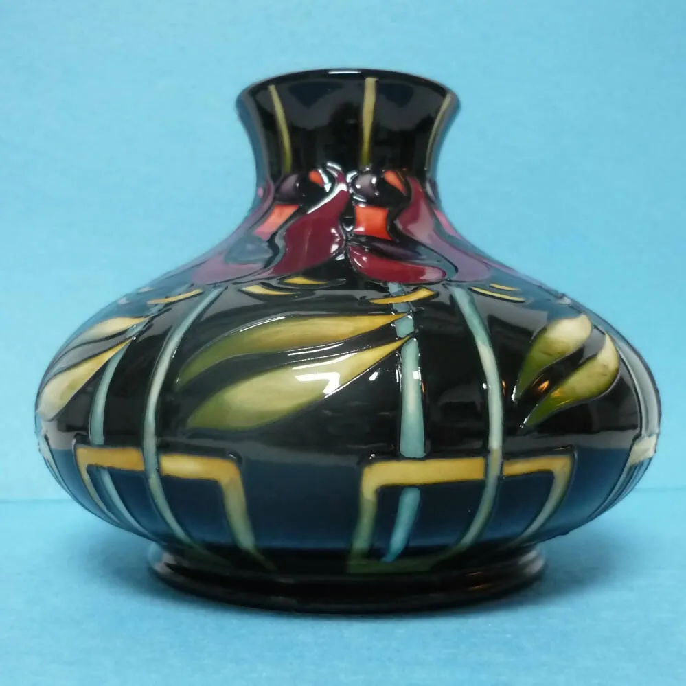 A Moorcroft Squat Vase (Dia 5.23inch) Night Rose Design by Nicola Slaney