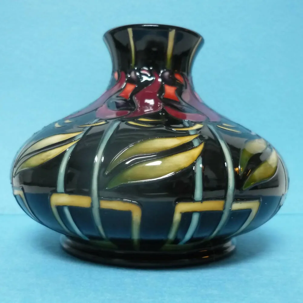 A Moorcroft Squat Vase (Dia 5.23inch) Night Rose Design by Nicola Slaney