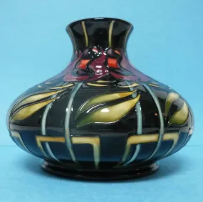 A Moorcroft Squat Vase (Dia 5.23inch) Night Rose Design by Nicola Slaney