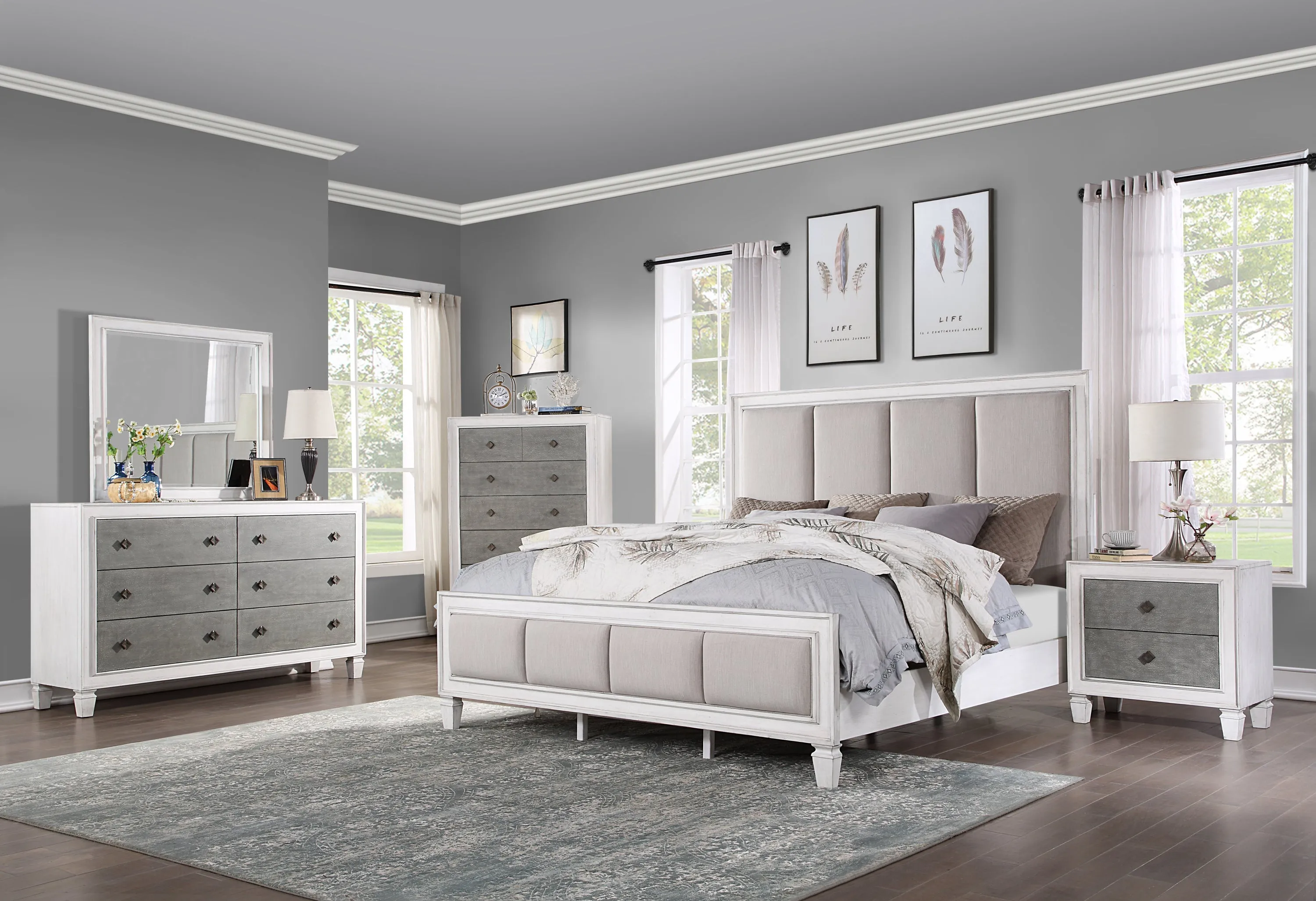 ACME Katia QUEEN BED Light Gray Linen, Rustic Gray & Weathered White Finish BD00660Q