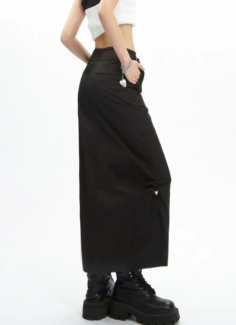 Adjustable Drawstring Midi Cargo Skirt