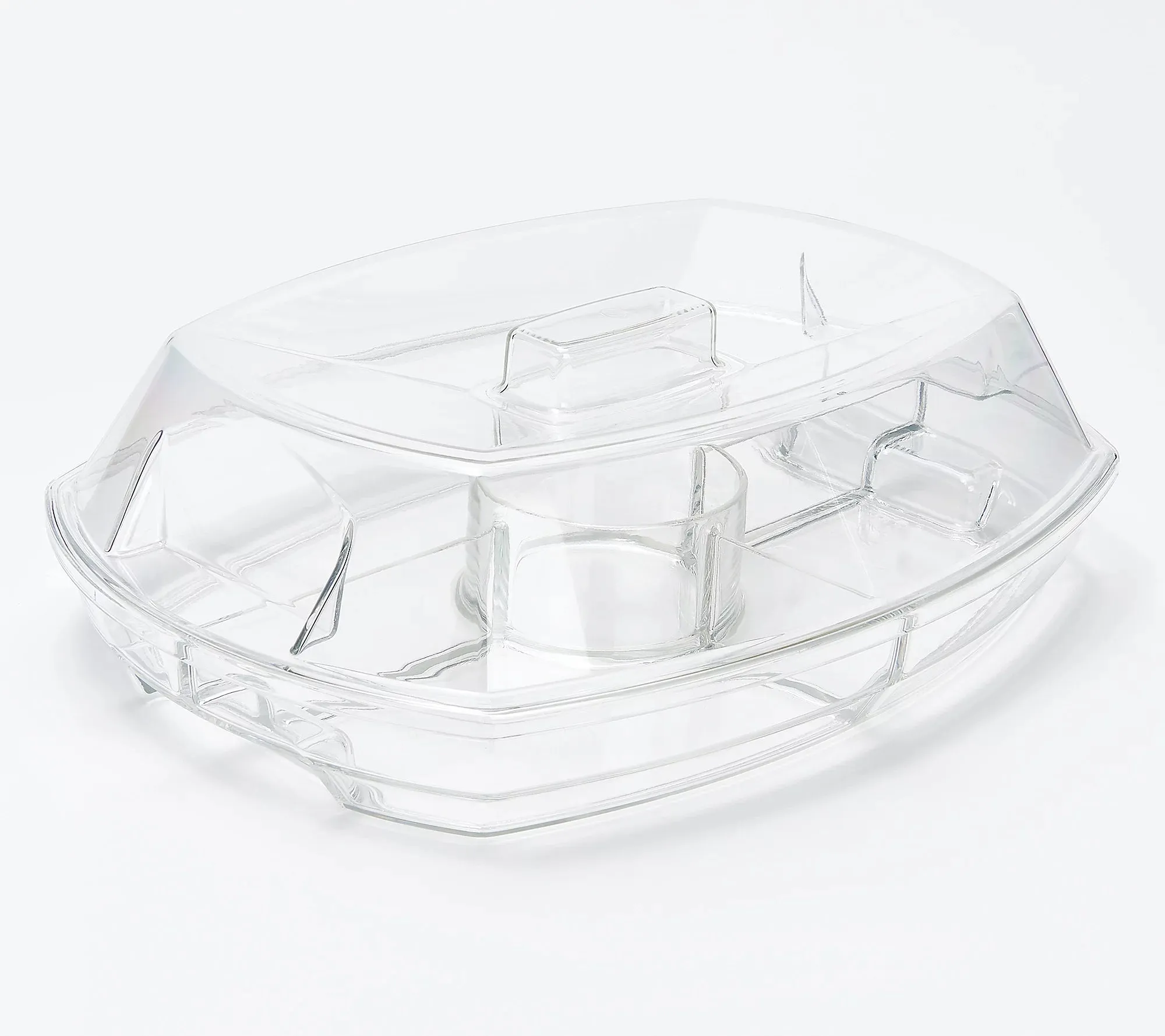 Appetizer Bowl On Ice with 4-Compartments & Dual Purpose Flip Lid