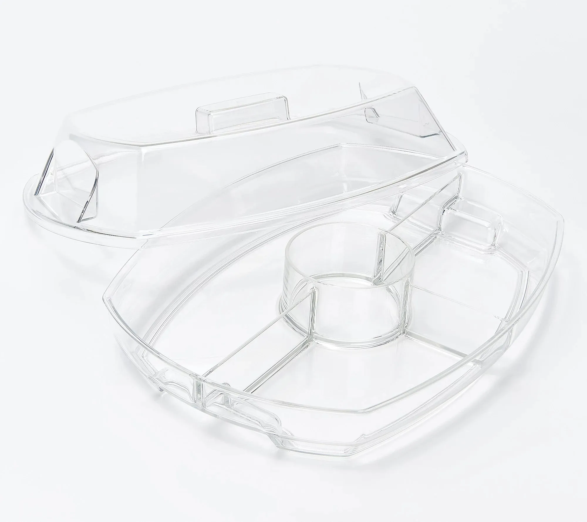 Appetizer Bowl On Ice with 4-Compartments & Dual Purpose Flip Lid