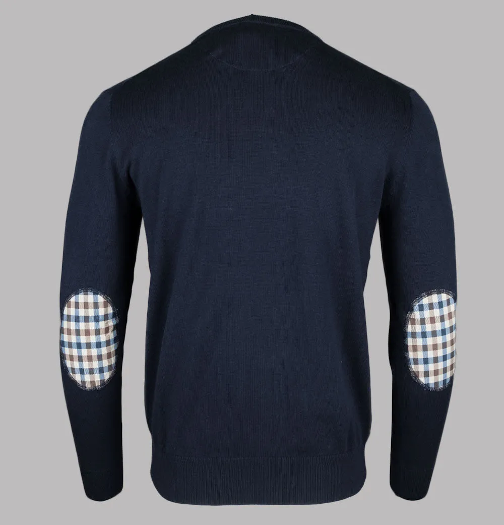 Aquascutum Check Sleeves Patch Knit Sweater Navy