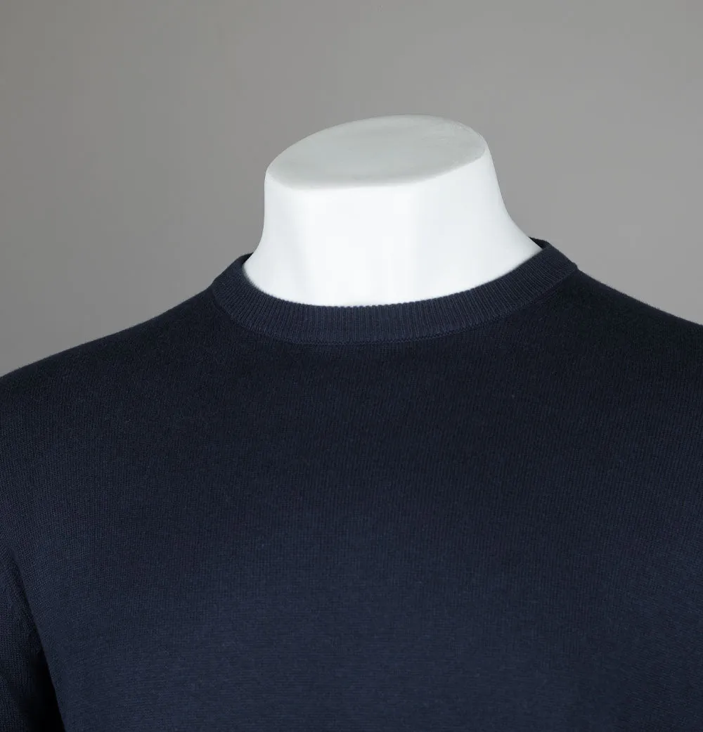 Aquascutum Check Sleeves Patch Knit Sweater Navy