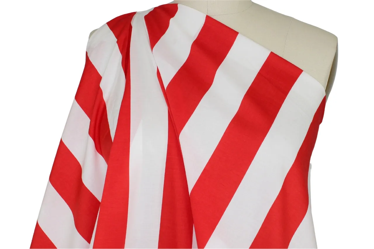 Awning Stripe Stretch Cotton Shirting - Red/White