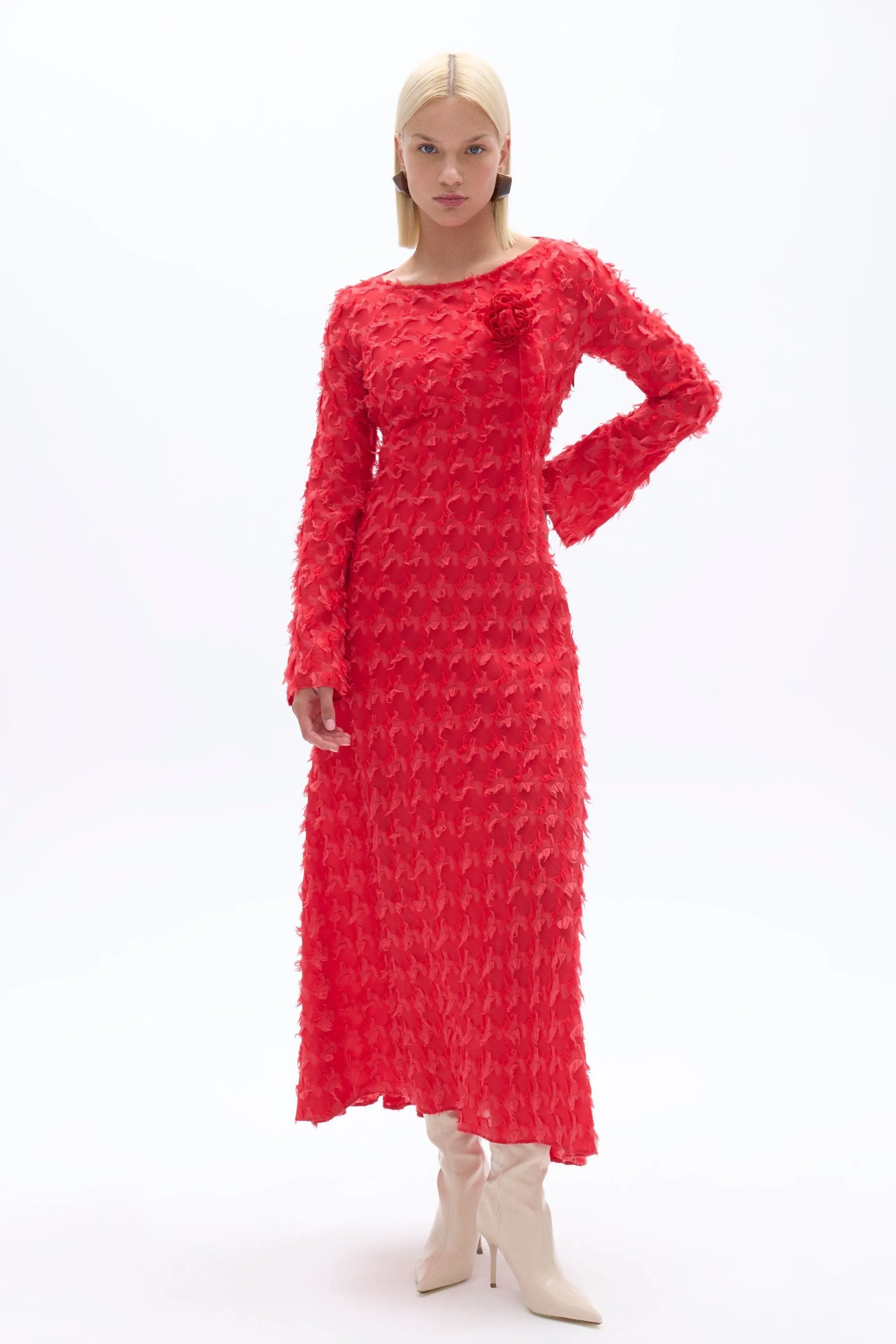 Backless Long Sleeve Red Maxi Dress