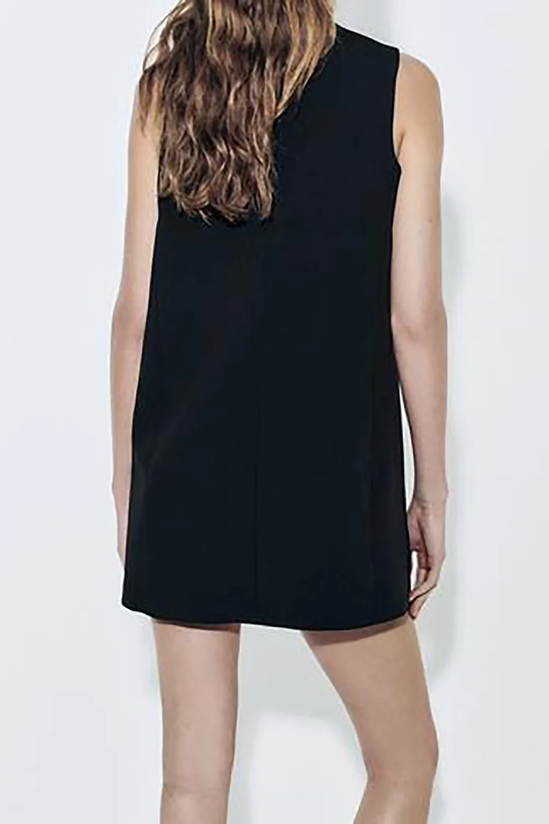 Basic Solid Shoulder Button Decoration Mini Dress