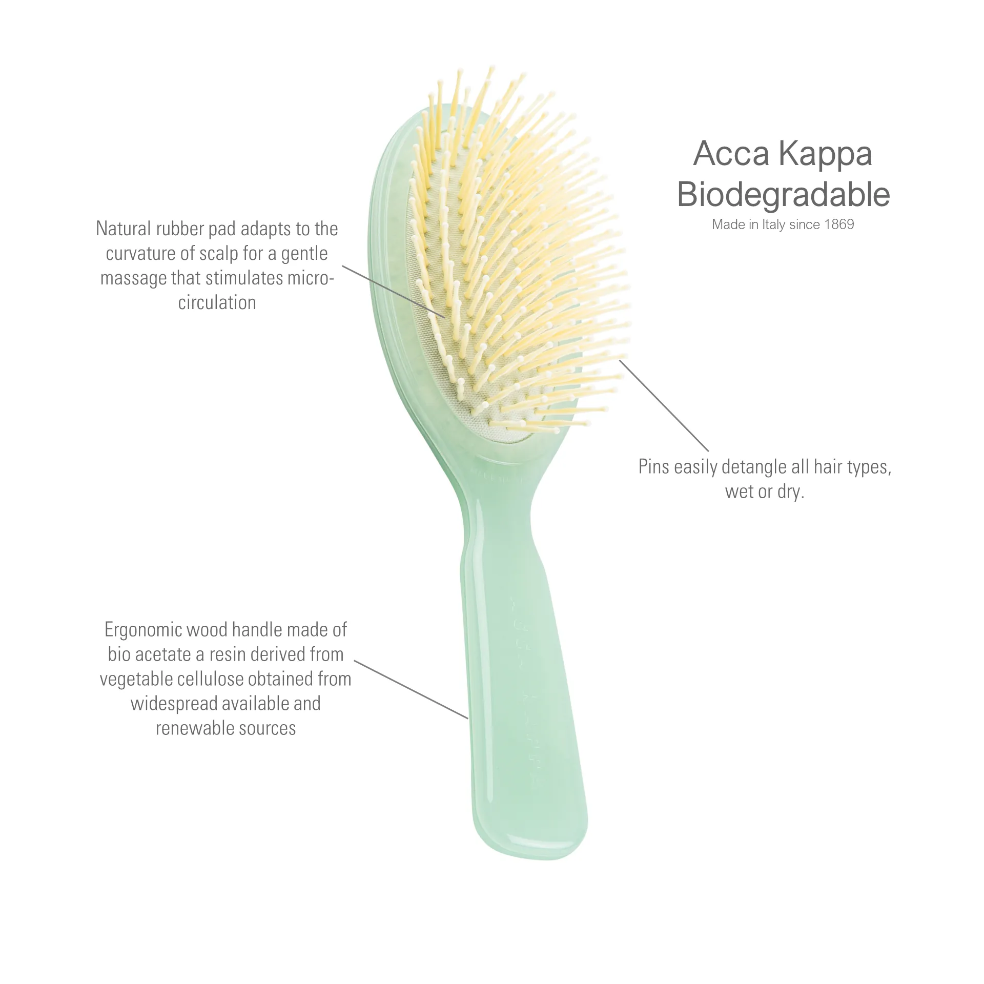 Biodegradable Oval Pneumatic Hair Brush - Green