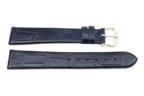 Black Leather Alligator Grain Long Watch Strap