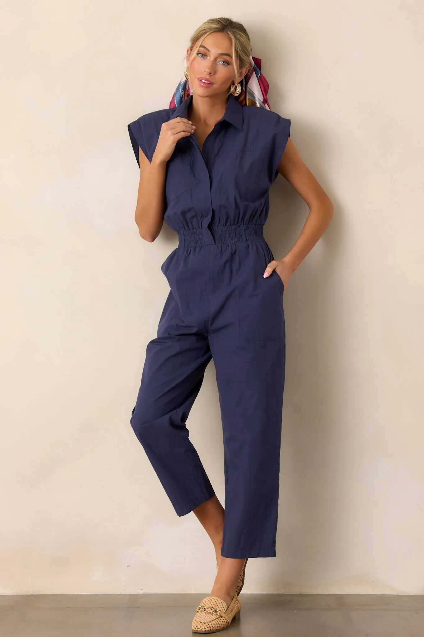 But A Dream Navy 100% Cotton Cargo Jumpsuit