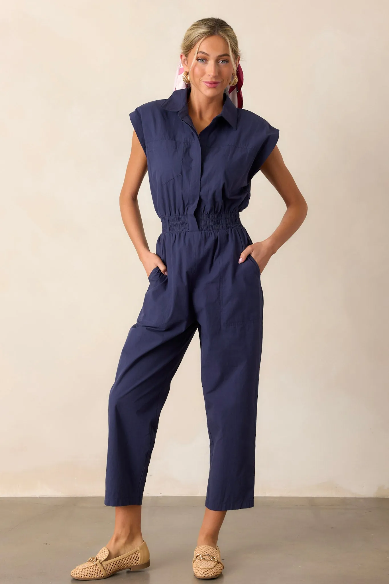 But A Dream Navy 100% Cotton Cargo Jumpsuit