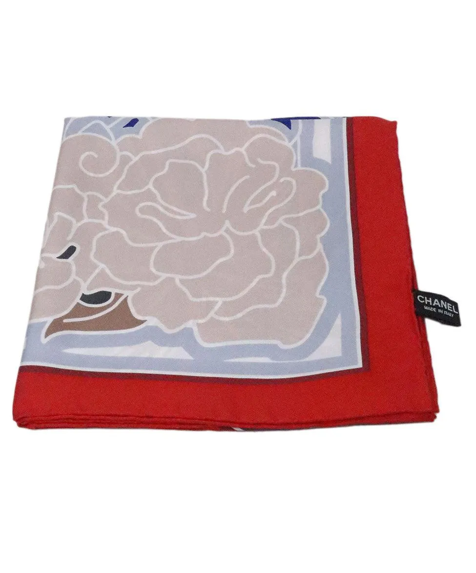 Chanel Red & Blue Print Silk Scarf