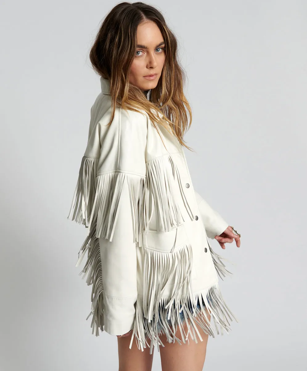 CHAOS WALKING FRINGED LEATHER JACKET