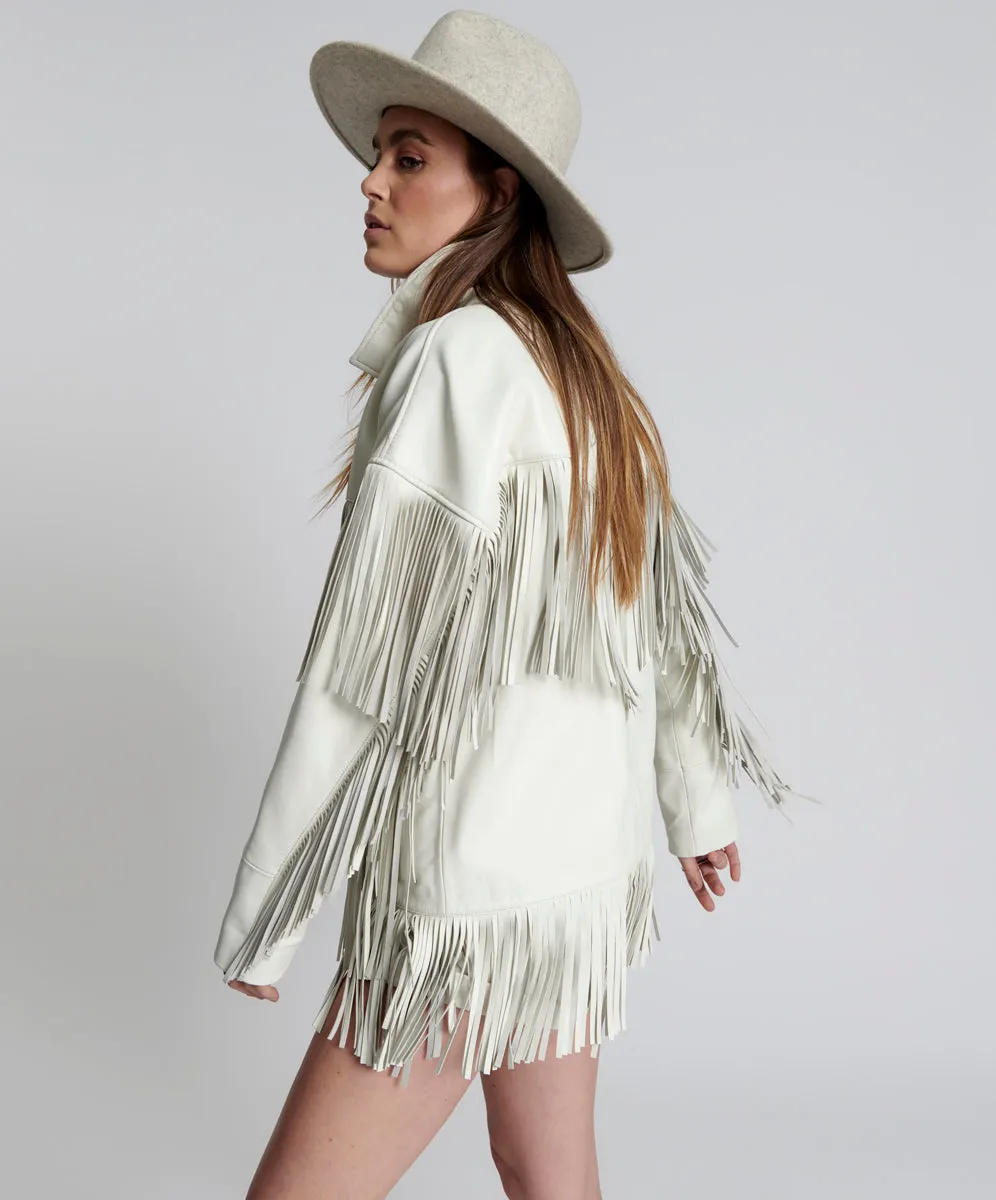 CHAOS WALKING FRINGED LEATHER JACKET