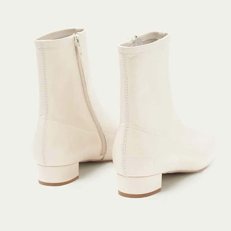 Classic Sheepskin Slimming Boots Elegant Glove-Like Ankle Boots Low Heel Side Zipper Boots