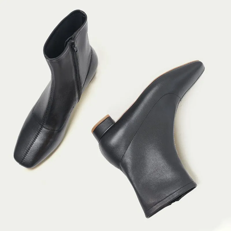 Classic Sheepskin Slimming Boots Elegant Glove-Like Ankle Boots Low Heel Side Zipper Boots