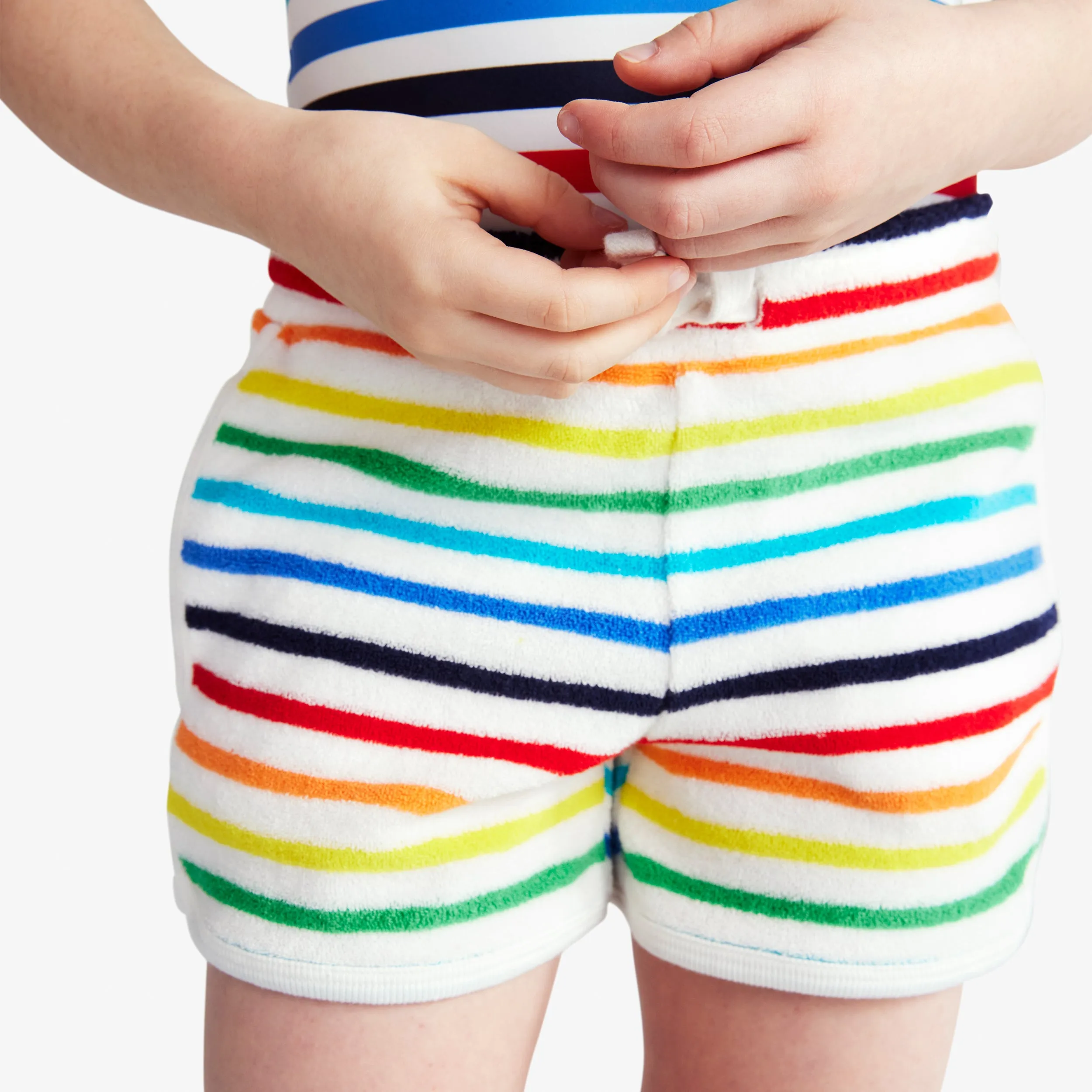 Clearance towel terry short in rainbow stripe