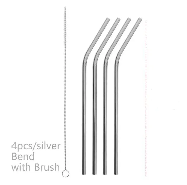 Colourful Reusable Stainless Steel Straws 4PCS/Pack