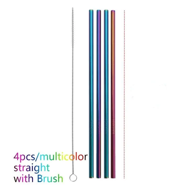 Colourful Reusable Stainless Steel Straws 4PCS/Pack