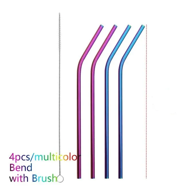 Colourful Reusable Stainless Steel Straws 4PCS/Pack