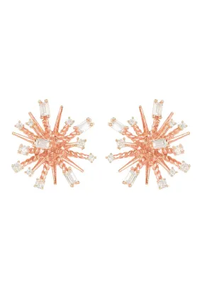 Cosmic Bang Baguette Cz Stud Earrings Rose Gold