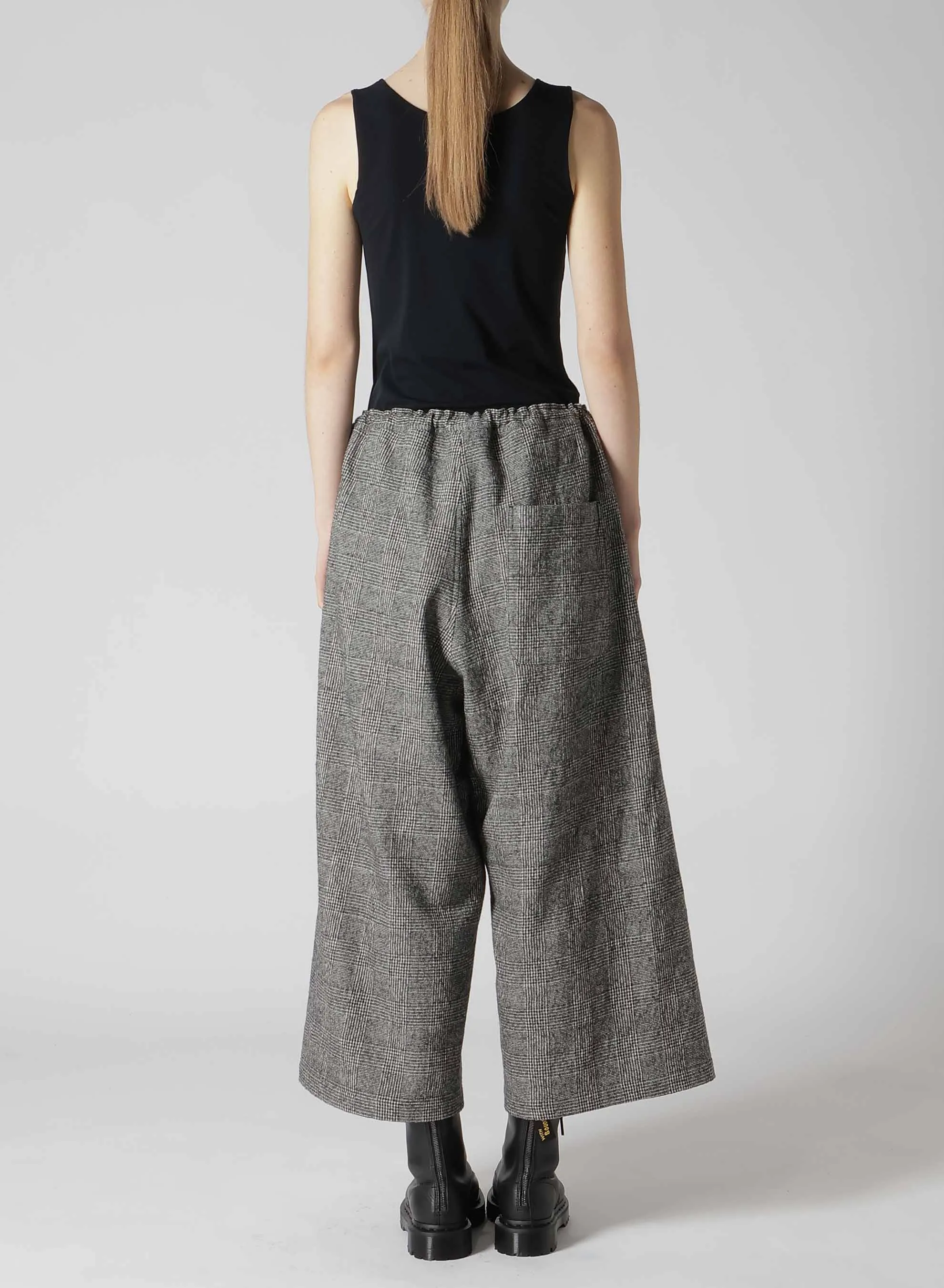 COTTON WOOL GLEN CHECK FRONT TUCK WIDE PANTS