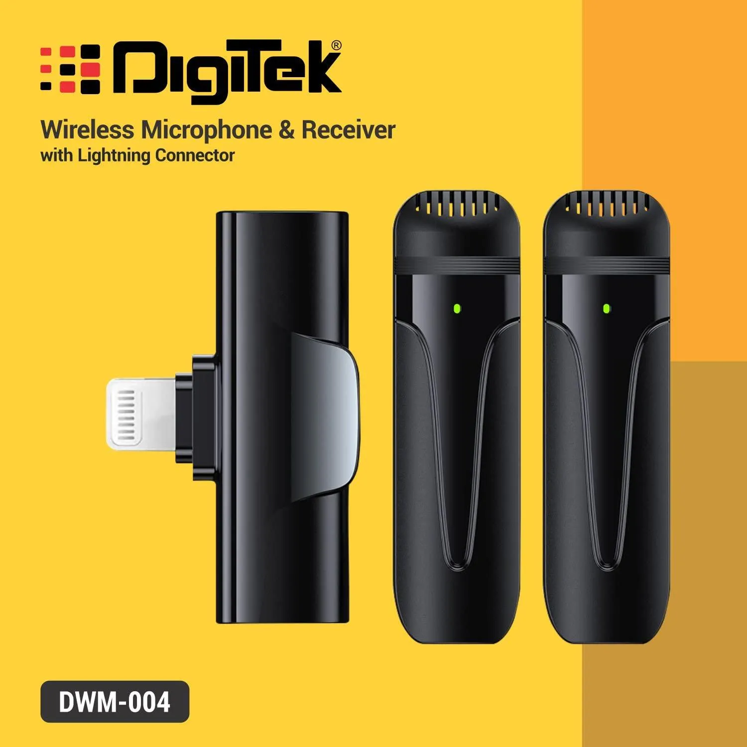 Digitek (DWM-004) 2 nos of Noise Calcelling Wireless Microphone & one Receiver with 8-pin Connector, Fast Charging, Suitable for YouTube Vlog, Live Streaming, Video Shooting & More