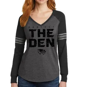 District Women’s Game Long Sleeve V-Neck Tee- Protect The Den