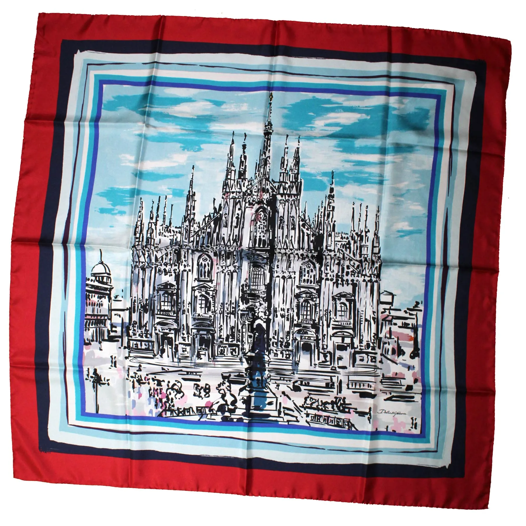 Dolce & Gabbana Scarf Duomo di Milano Design - Twill Silk 36 Inch Square Scarf SALE