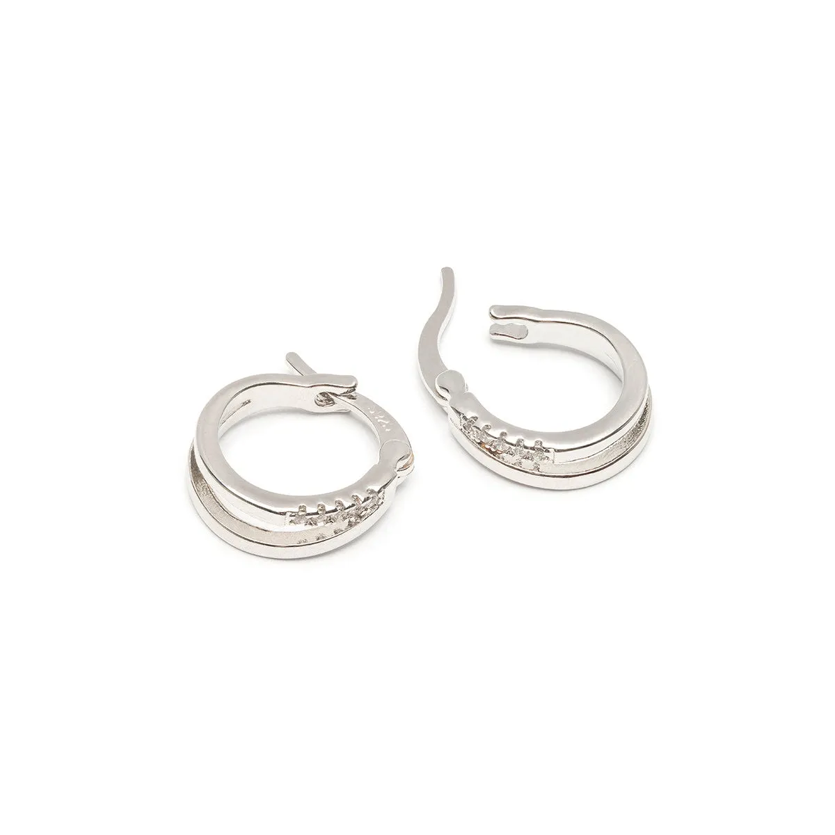 Double Crystal 925 Sterling Silver Huggie Hoops