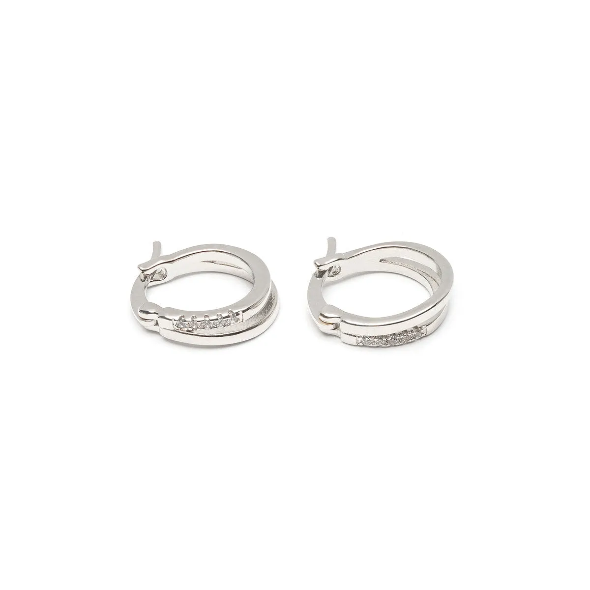 Double Crystal 925 Sterling Silver Huggie Hoops