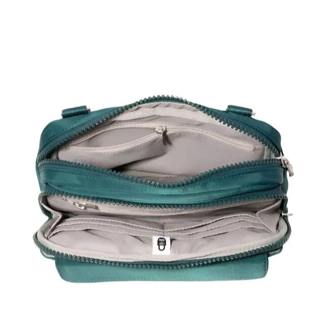 Double Zip Convertible Crossbody Emerald Twill