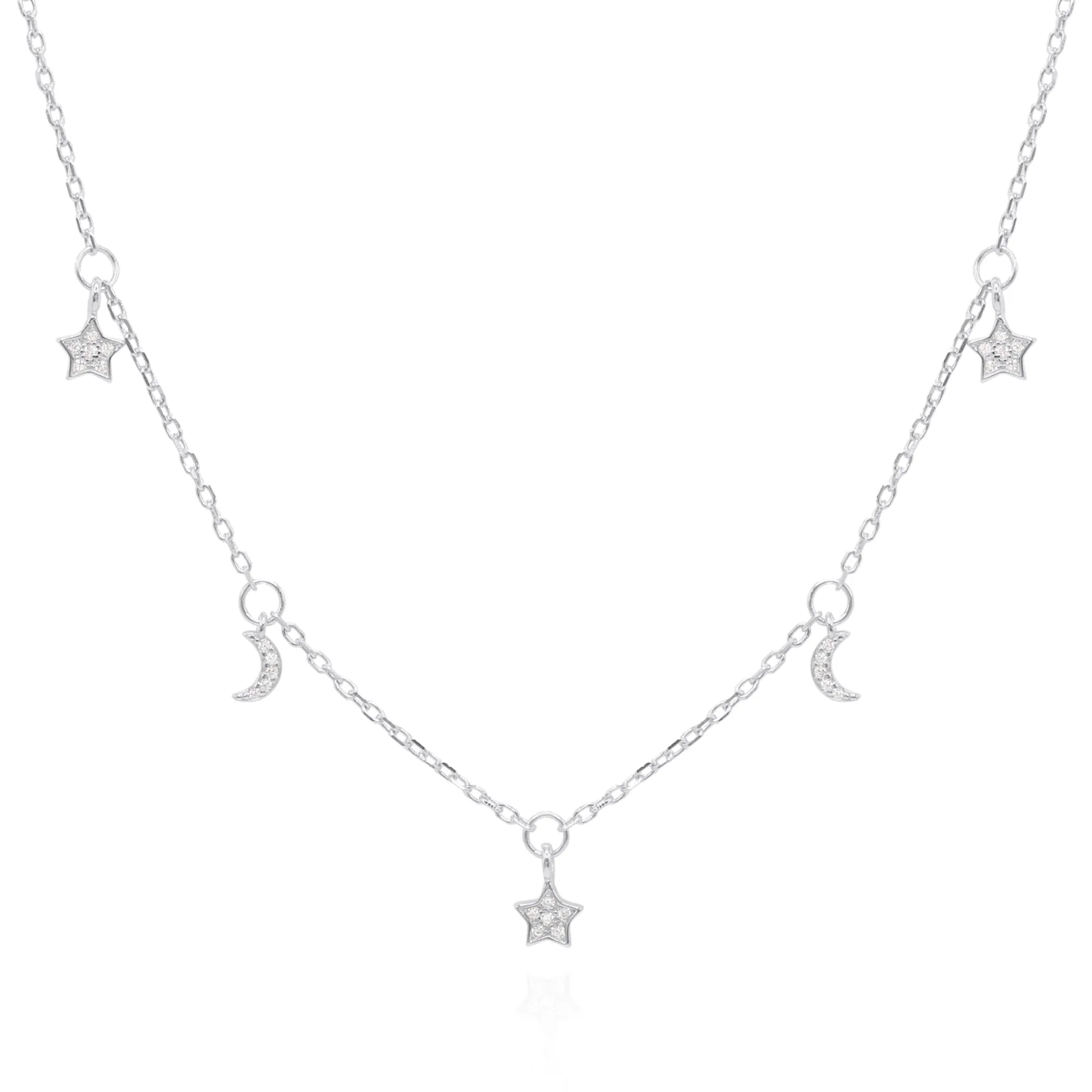 Elsie Star & Moon Charm Necklace | 925 Sterling Silver