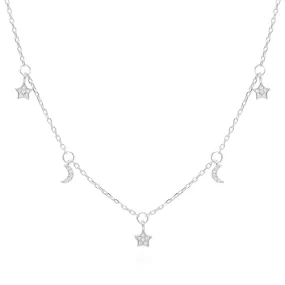 Elsie Star & Moon Charm Necklace | 925 Sterling Silver