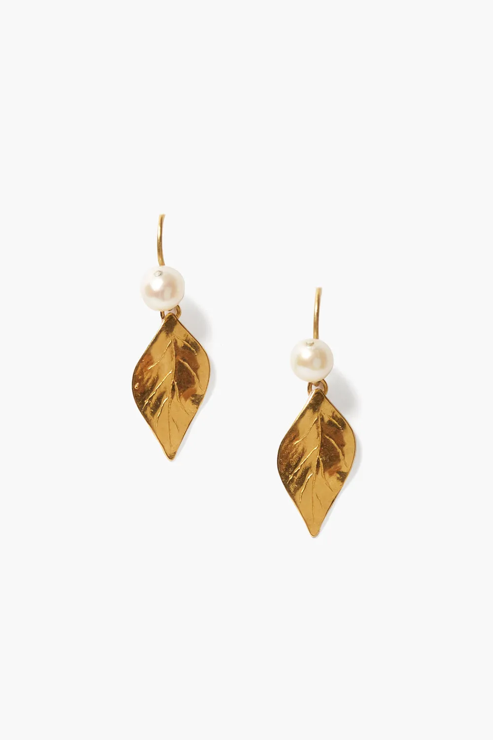 Falling Leaf Drop Earrings White Pearl