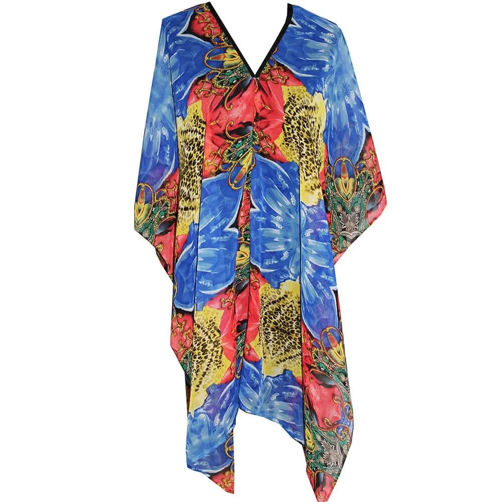 Floral Beach Cover Up - Red/Blue/Yellow