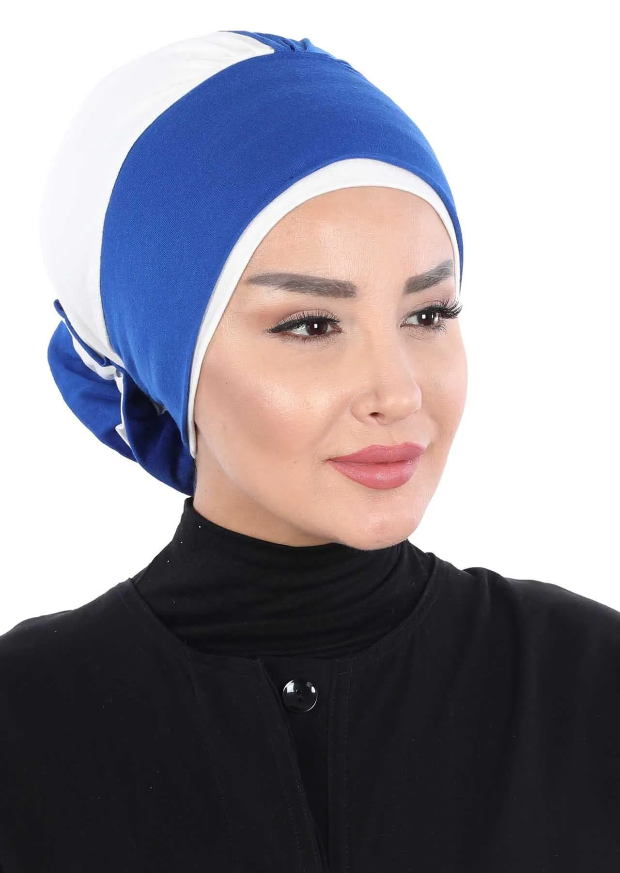 Floral Pre-Tied Instant Turban Fashionable Head Covering with Twin Colors, Soft Combed Cotton Easy Wear Hijab Headwrap with Rose Detail,B-28